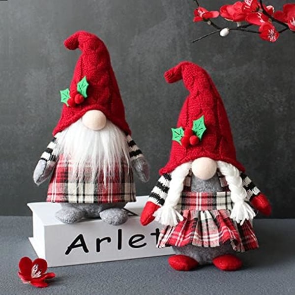 2-pack Jultomtar Dekorationer Set Handgjorda Tomte Nallefigurer Julgonk Dvärg Elf Hemmafilt Dekorationer Ornament Valentinsdag