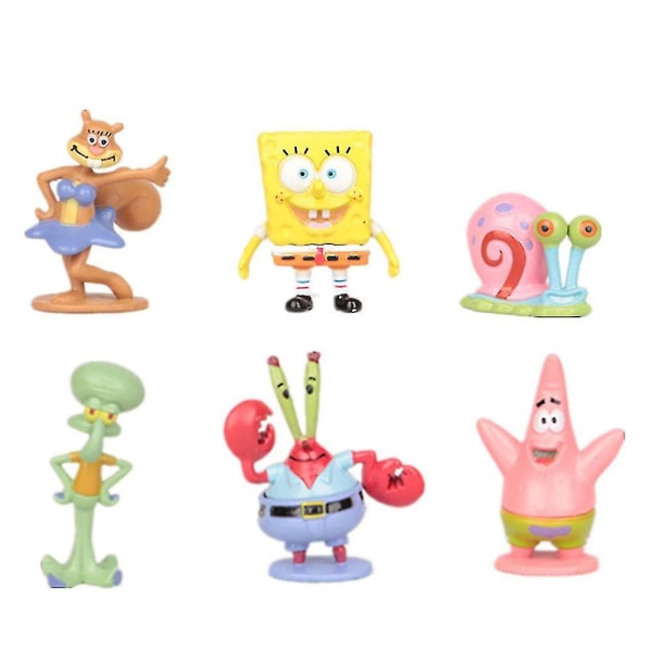 Spongebob Firkant 6stk/sæt Figur Legetøj Model Mini Figurer Sæt Kage Topper Dekoration Fest Favør Tilbehør Gaver