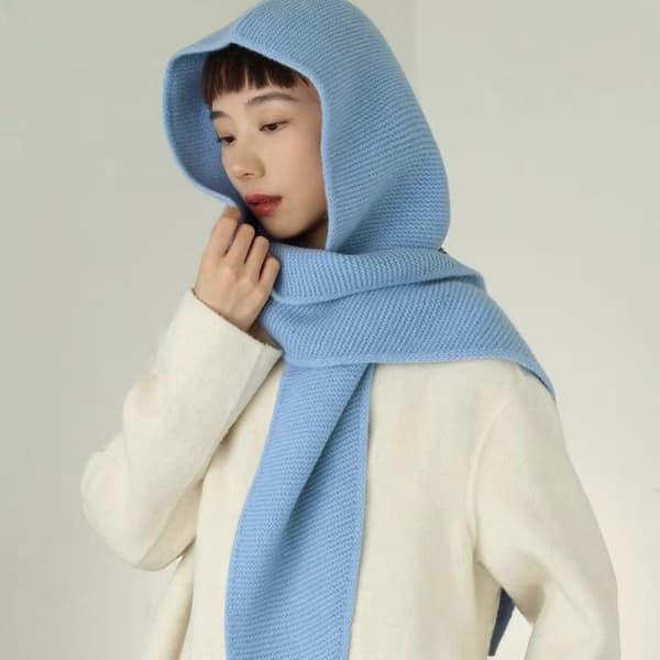 Ull Balaclava Halsduk För Kvinnor Vinter Sjal Triangulär Mjuk Oversized Design Nackvärme Gåva Himmelsblå Gray