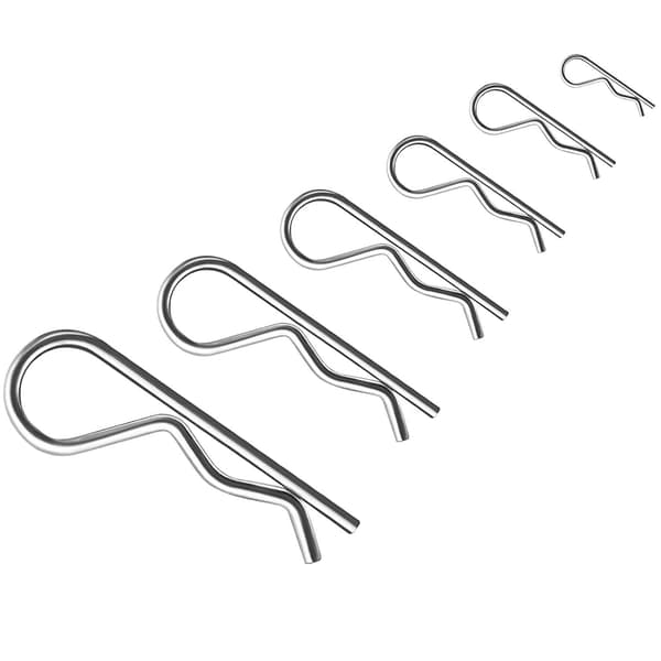 100 stk. splitstifter i æske, galvaniseret kulstofstål, R-type splitstift, B-type hårnålsclips, bølgesplitstift