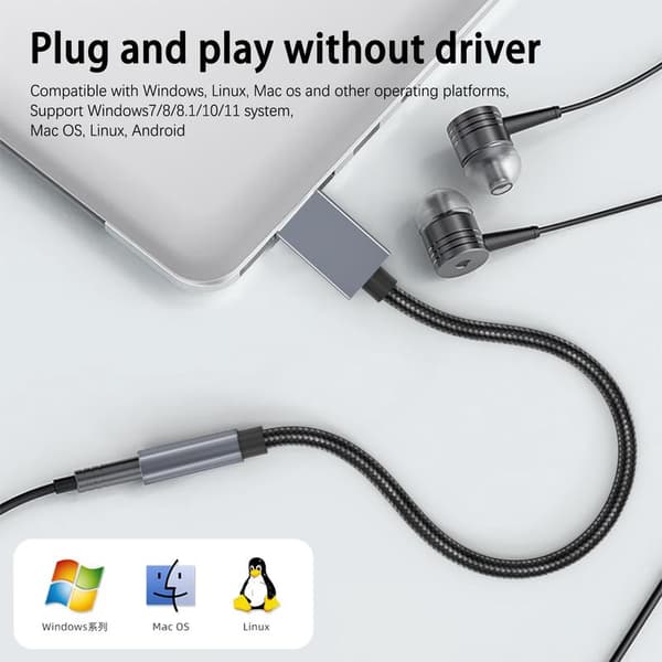 USB-3,5 mm (naaras) äänisovitin, harmaa Grey 13