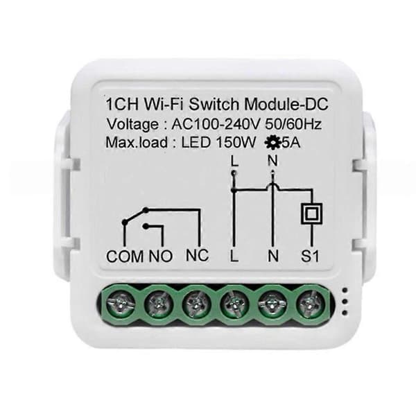 Tuya Smart Tørkontakt Switch Modul Tuya WiFi Smart Switch Modul DC5V/12-48V AC110-240V Kompatibel Alexa Google Alice Blanc