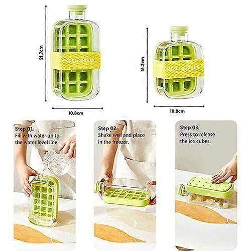 Bärbar 2-i-1 isbitsflaska med sugrör, en-trycks isbitsform vattenflaska med lock, 800 ml push-typ isbitsflaska Green