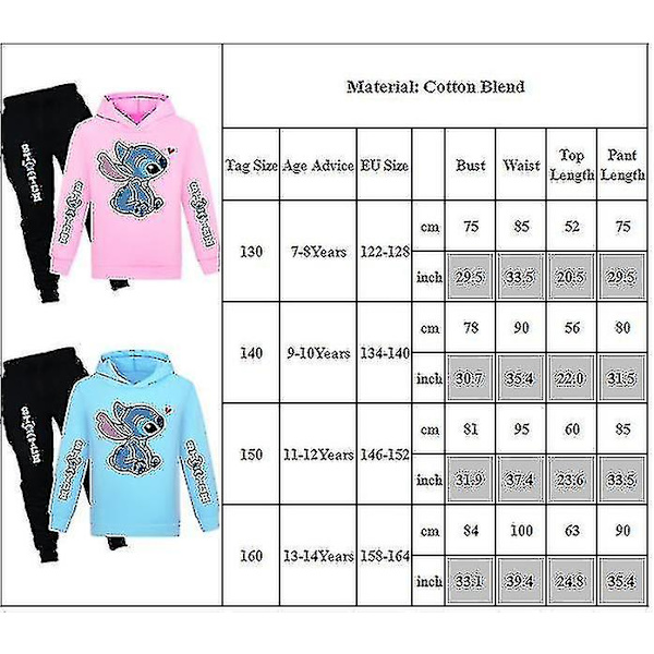 Lilo & Stitch Tryckt Barn Overall Set Casual Huvtröja Byxor Aktivkläder Pink 9-10 Years