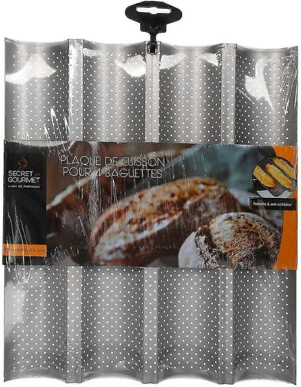 Bakematteform for 4 baguetter - Non-stick - Perforert brødform - Reversibel for kjeks og mandelfliser