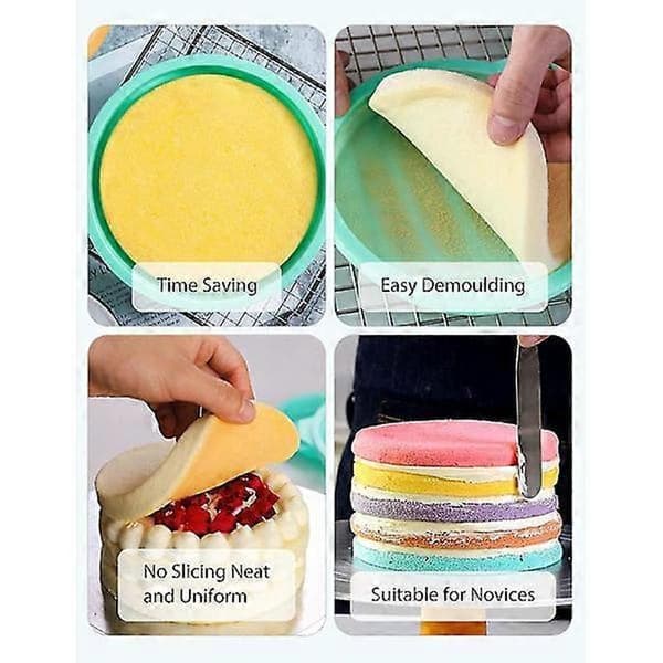 4-piece Silicone Layer Cake Pan, 6 Inch Round Leakproof Baking Mold (Green)