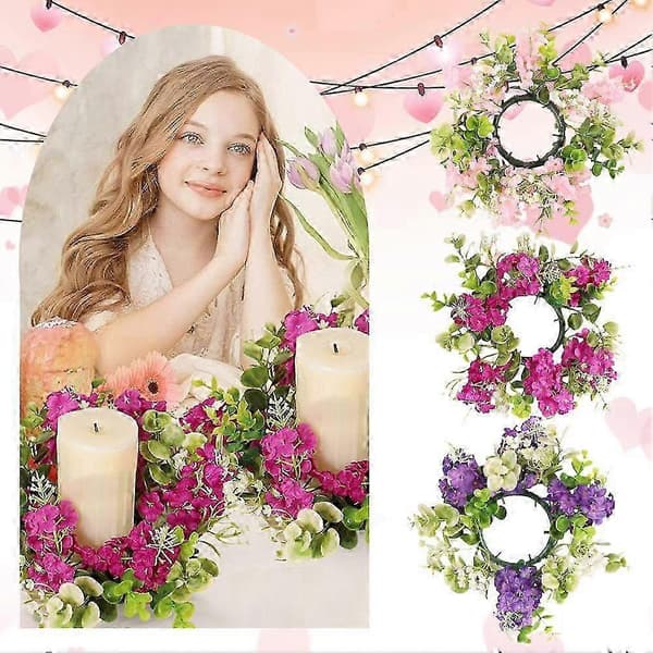 Blomsterlysring for lysestake Kunstig blomsterlyskrans 25-26 Pink 1pcs