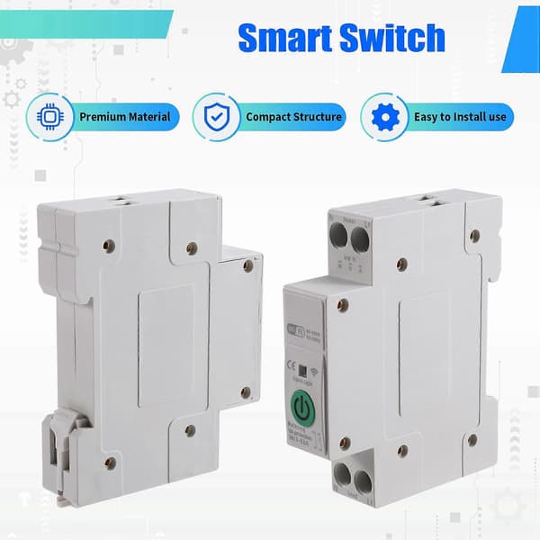 2X TUYA WiFi Smart Switch Energimåler 63A 1P+N Kwh Måling Overvågning Afbryder Timer Relæ White