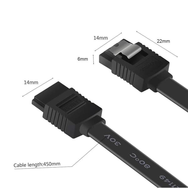 SATA-kabel III 6 Gbps Rett HDD SDD Datakabel med Lås 45 cm Kompatibel for SATA HDD, SSD, CD-stasjon, CD-brenner