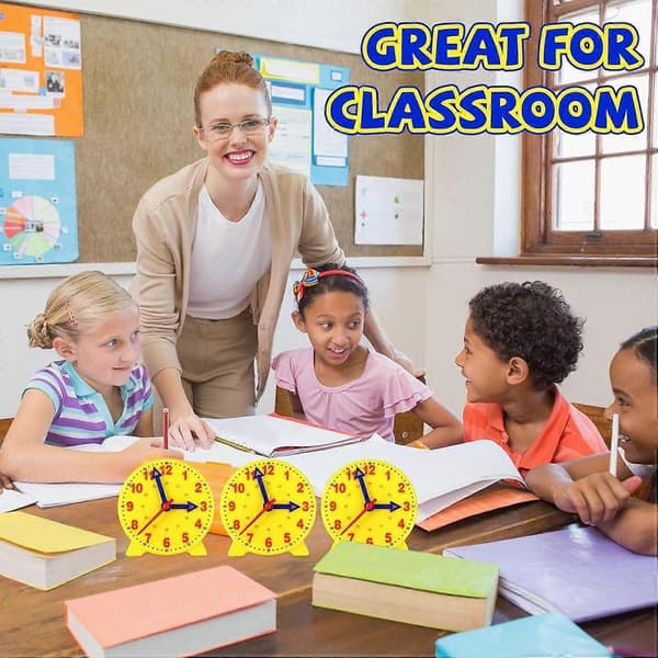 24-piece Kids Clock Set, 4-inch Mini Clocks with Gears for Time Telling, Math Development, Yellow Classroom Supplies