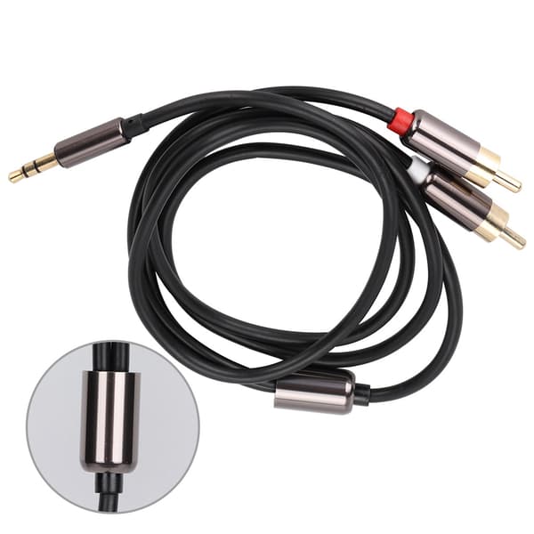 Y-formet lydadapterkabel af høj kvalitet, 3,5 mm han til 2 RCA han (sort), 1 m