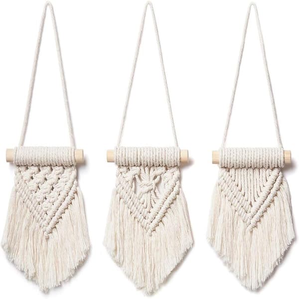 Mini Macramé Väggbonad 3-Delars Set Söt Bohemisk Julgransdekoration Bilprydnader Flätad Konstdekoration Heminredningsidéer
