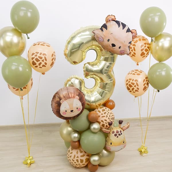 Bursdagsdekorasjoner med dyreformede ballonger, dekorasjoner til en første bursdag