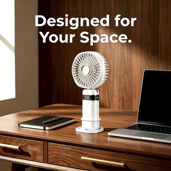Bærbar ventilator, USB genopladelig miniventilator til dobbelt brug (hånd/bord) – Hvid
