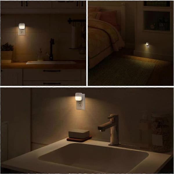 3-pack LED Night Light Socket Warm White with Motion Detector and Dusk Sensor for Stairs, Bedroom, Hallway