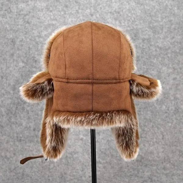 Vinterplys pilot hat, unisex, varm snehat med øreklapper brown
