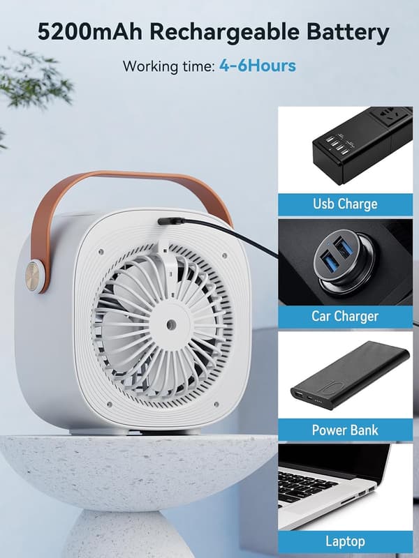 Mini bärbar uppladdningsbar luftkonditionering, utrustad med ett 5200 mAh batteri