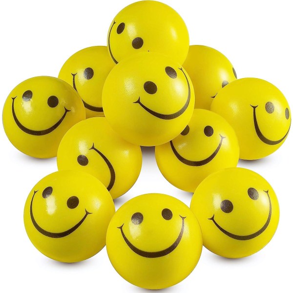 Saytay Smile Face Stressbollar (bulkförpackning om 24) för barn och vuxna, 2 tum gul roliga glada ansiktspressbollar för ångestlindring, handterapi