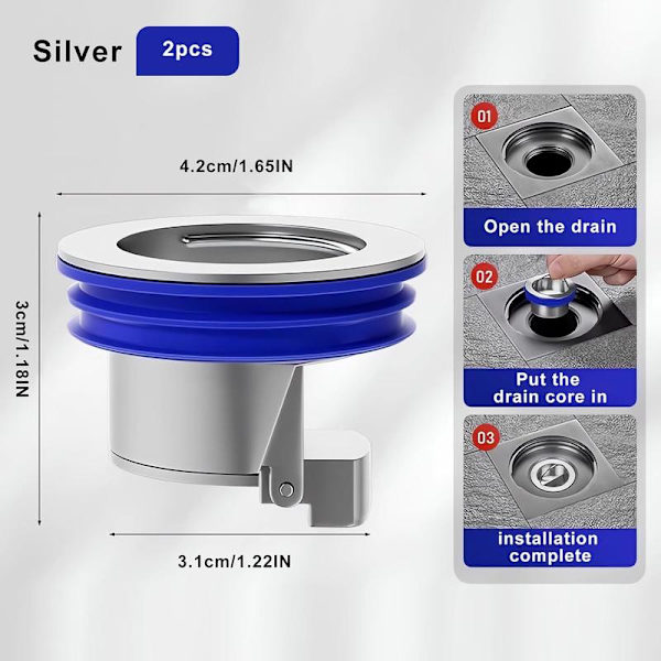 2-pack Magnetisk Levitation Backventil för Dusch (Silverpläterad), Envägsavlopp, Mässingssluss för Snabb Dränering