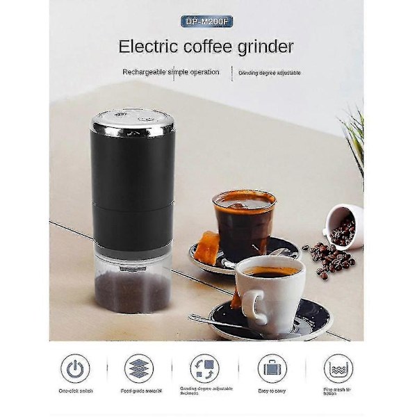 USB Genopladelig Kaffekværn Elektrisk Justerbar Kværn Sort