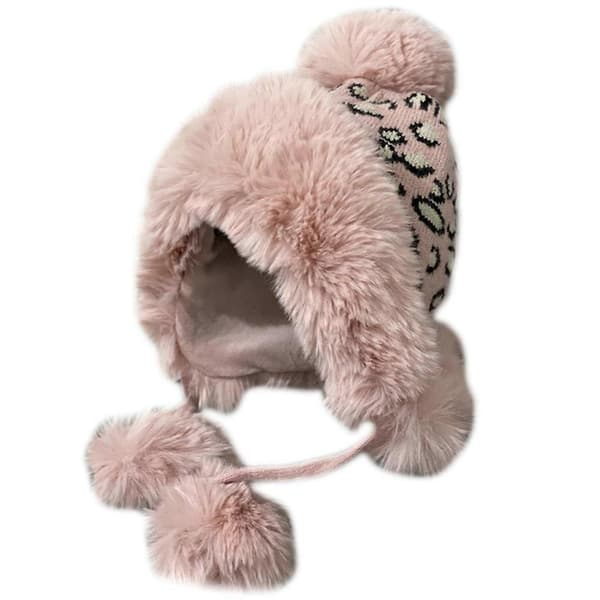 Handstickad Leopardmönstrad Mössa Varm Ullstickad Hatt Flätad Stickad Hatt Utomhustrend Casual Varm Hatt Höst Vinter Pink