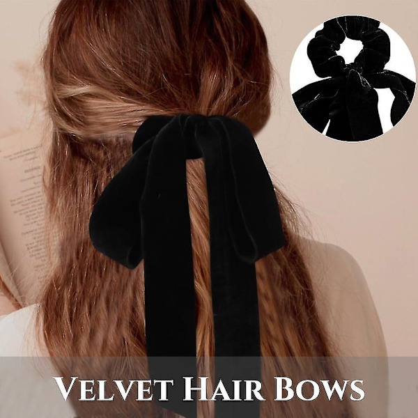 Velvet Hiusrusetit Naisten Tytöille, Musta Velvet Bow Hair Ribbon Bow Hiuspidike, Hair Barrette Ponytail Holder Hiustarvikkeet 2Pcs