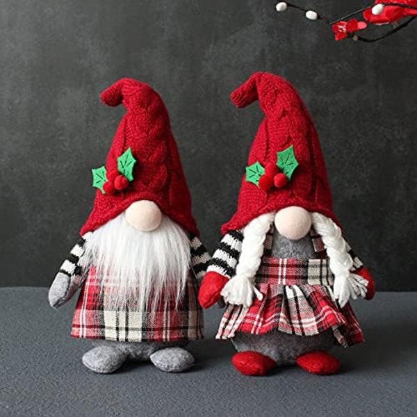 2-pack Jultomtar Dekorationer Set Handgjorda Tomte Nallefigurer Julgonk Dvärg Elf Hemmafilt Dekorationer Ornament Valentinsdag