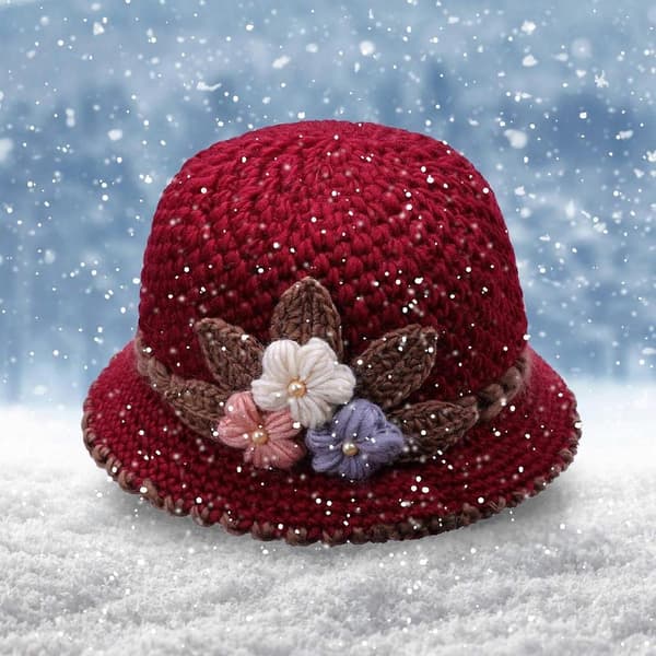 Vinter Dame Blomster Strikket Ullhatt Ørebeskyttelse Ullhatt For Eldre Strikket Hatt StretchFit WE