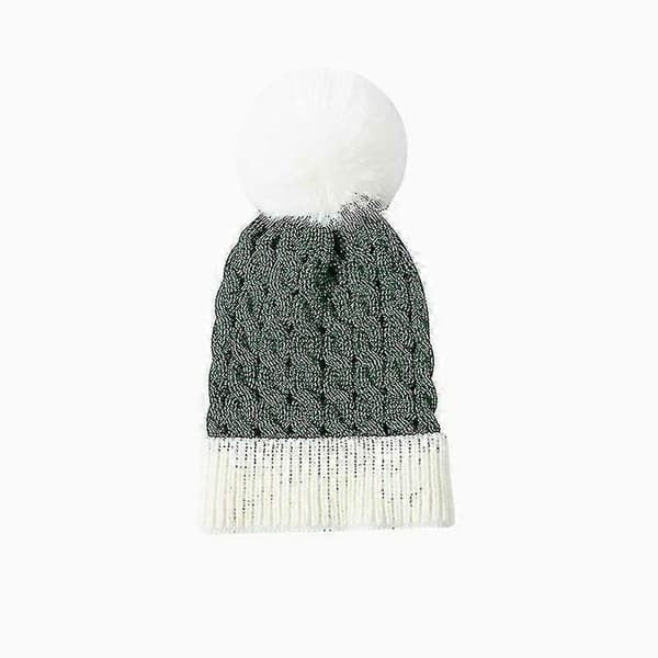 Julstickad mössa för barn, julmössa med tofs, varm stickad mössa White Green
