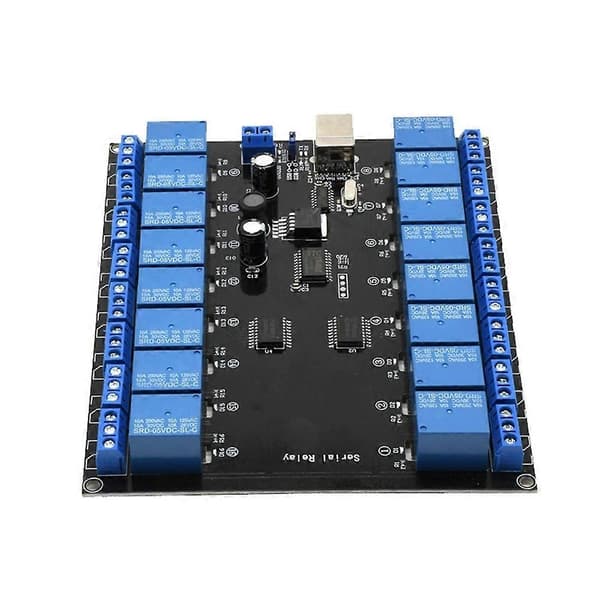 DC 7V-38V USB seriel relæmodul 16-kanals USB-strømforsyning udviklingskort relæmodul til smart hjem