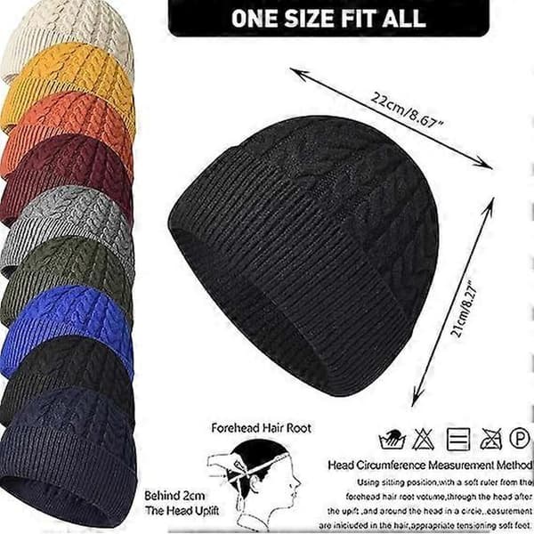 Vinterstickad Förtjockad Varm Stickad Mössa Liten Ullmössa med Ansikte Casual Pullover Mössa med Öronmuffar (svart)