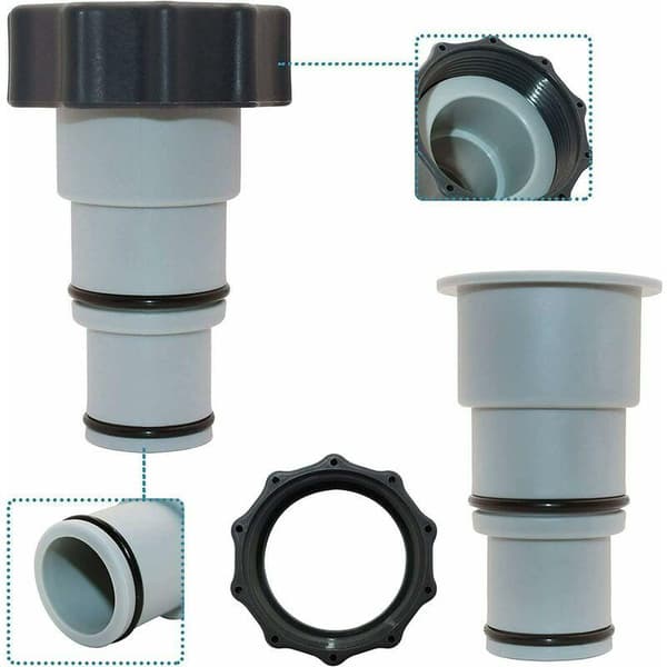 Replacement Hose Adapter with Clamp for Intex Above Ground Pool, 1.5\" to 1.25\" Hose Adapter for Threaded Pumps (2 Pack)