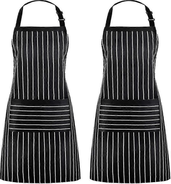 Justerbart haklappsförkläde med nålränder och 2 fickor, unisex matlagningskök