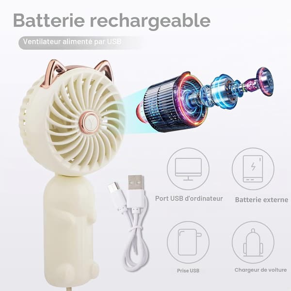 Mini bærbar ventilator (genopladelig, 3 hastigheder)