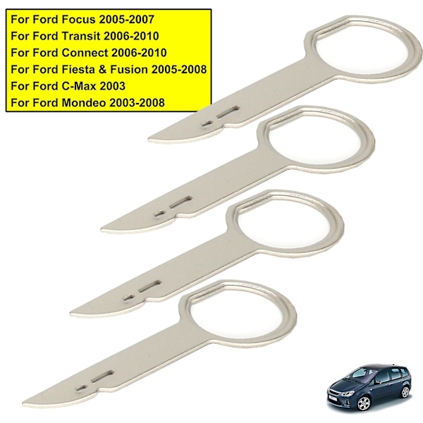 2 par radio cd stereo fjerning nøkkel frigjøringsstift avtrekker for Ford Focus Mondeo C-max Fiesta Transit bilavtrekk Installasjonsverktøy