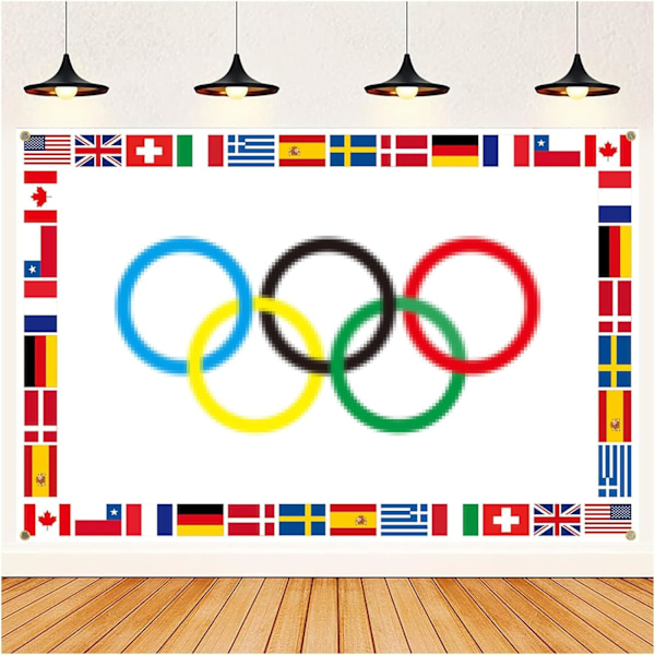 Olympiske flagg, olympiske dekorasjoner, 1 stk. stort olympisk dekorasjonsbanner for OL 2024-varer ringer spill (olympisk flagg)