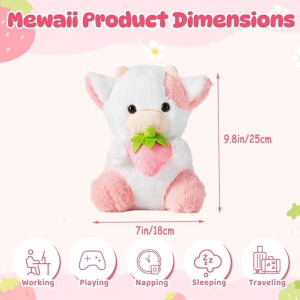 Mansikka-lehmä Plushie, Lehmä Plushie Täytetty Eläinlelu, Kawaii Vaaleanpunainen Mansikka-lehmä Plushie-lelu, Lehmä Täytetty Eläinlelut, Lehmä-lelu