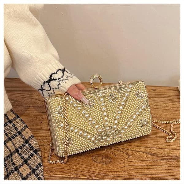 Dame Skuldertaske med Perle Clutch