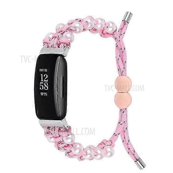Säädettävä nailonpunottu ranneke Fitbit Inspire 2 -rannekkeelle Pink