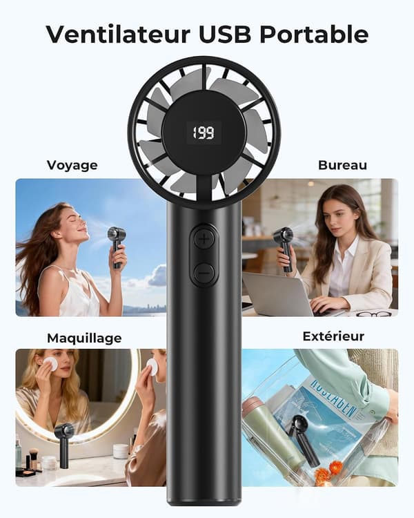 Bærbar turbinvifte, oppladbart batteri, svart