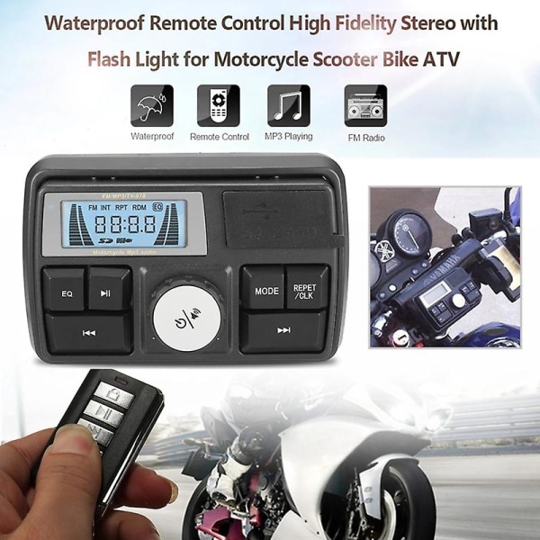 Motorcykel Audio Mp3 Radio Stereohögtalare Bluetooth Vattentät Fm 5 Eq Funktioner Lcd Display USB/sd/tf Black