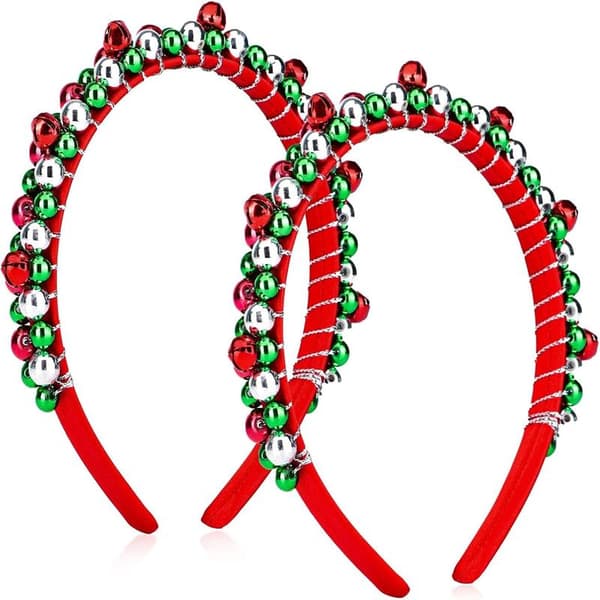 2-pack Julpannband med Julklocka Hårband Flickor Hårband Röd Grön Silver Håraccessoarer