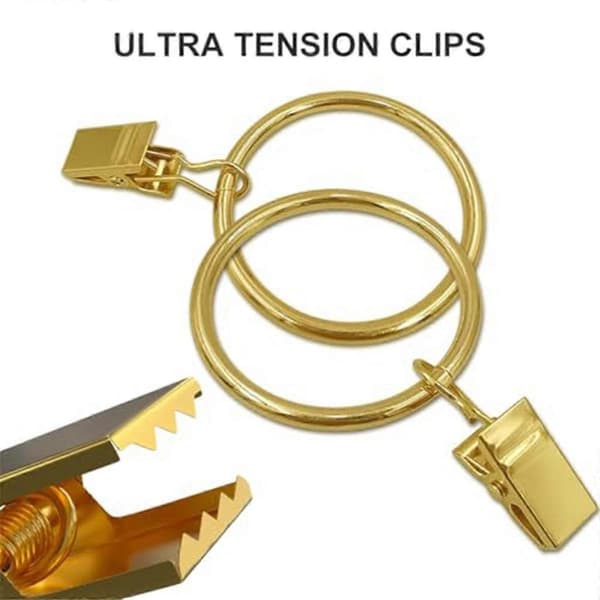 40 gardinringer med klips, ringkroker Gold