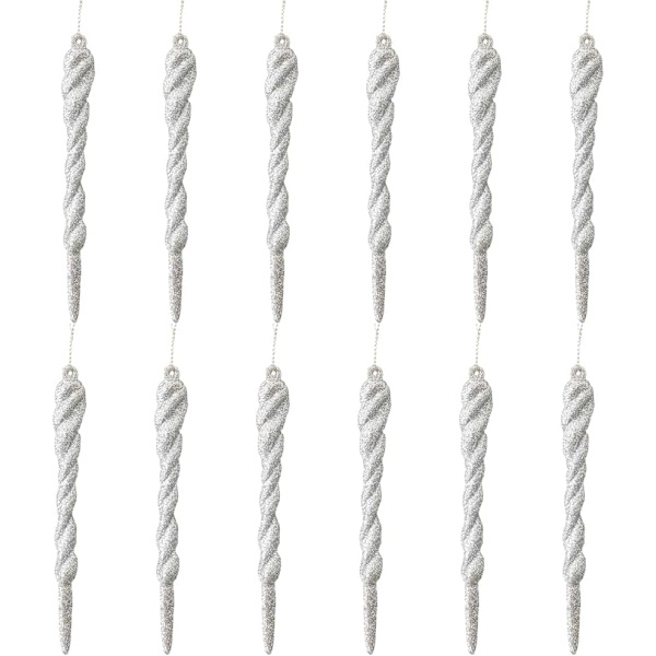 Iskrystaller Dekorasjoner 12 PCS Juletrepynt Kunstig Snødråpe Baubles, 13CM Isklystaller Jul Henge Glitter Dråpe Baubles Isklystal