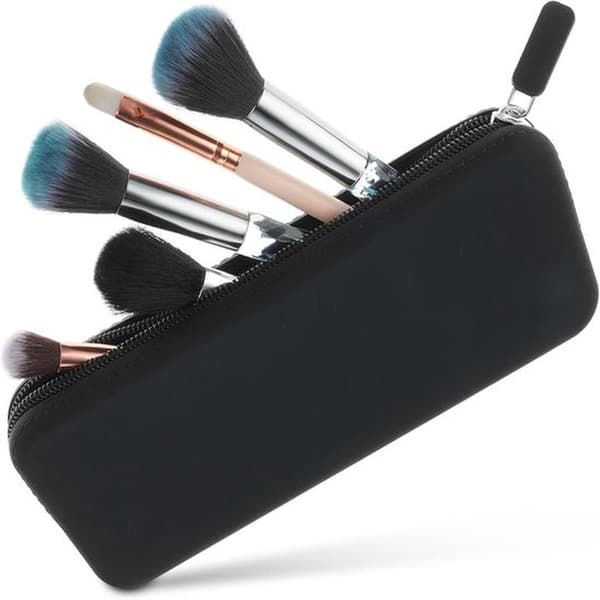 Rejsetaske til makeupbørster med lynlås, sort - opbevaringsboks til makeupbørster med lynlås