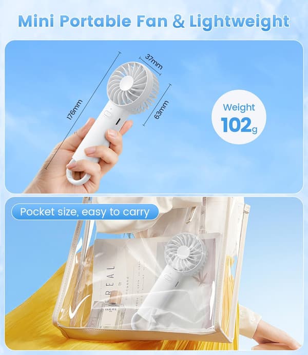 USB genopladelig bærbar ventilator, 3-trins mini personlig ventilator (hvid)