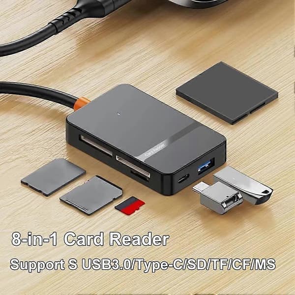 USB 3.0 kortleser SD Micro-SD TF CF MS Compact Flash kortadapter for bærbar PC Multi kortleser 8 i 1 kortleser Noir