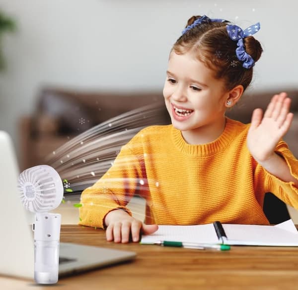 Mini bærbar ventilator med forstøverfunktion, 4000 mAh (hvid)