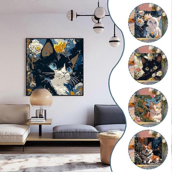 DIY digitaalinen öljyvärimaalaussarja eläintaide +2 sivellintä pigmentit | + U6J3 E 20*20 cm
