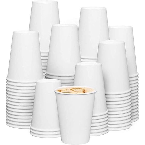 Papirkopper 8oz - (100-pakning) - Engangskopper i hvitt papir med enkel vegg for varme og kalde drikker - 280 ml papirkopper